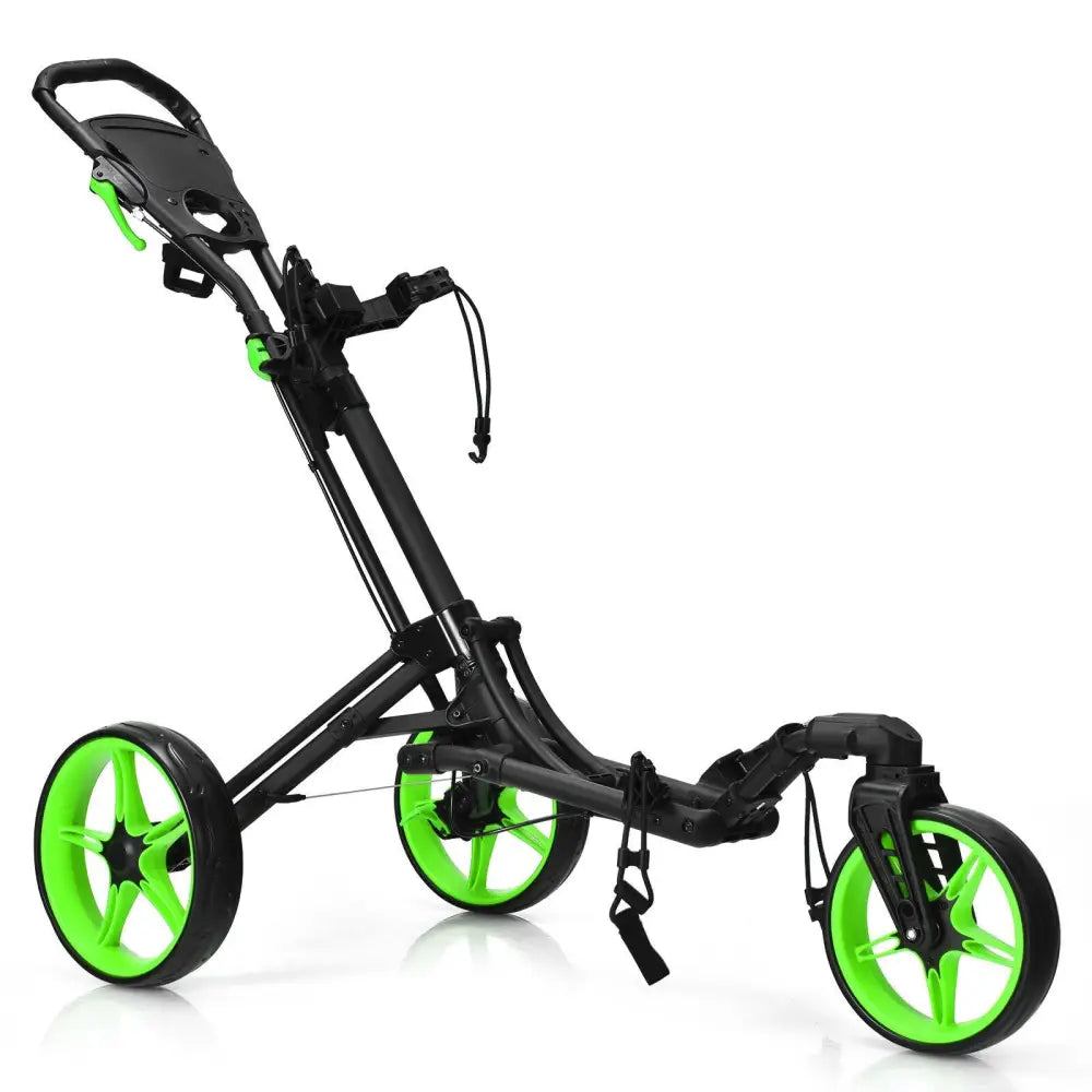 Folding Golf Push Cart with Scoreboard Adjustable Handle Swivel Wheel-Green - Green - Golf
