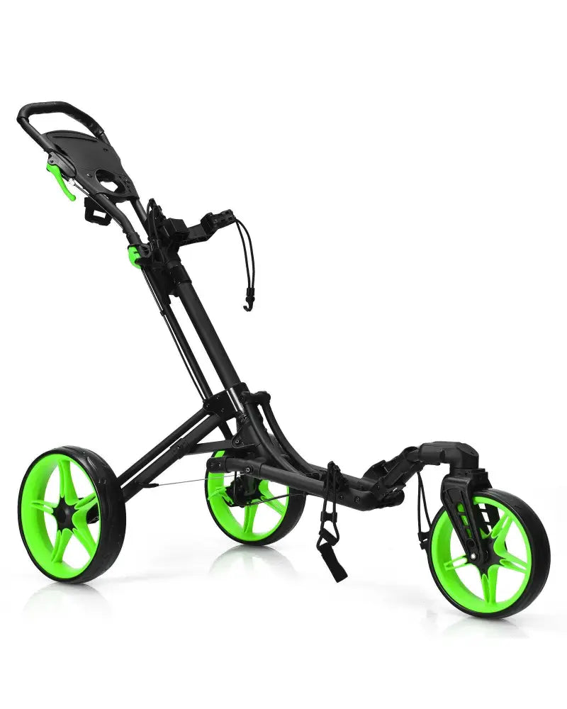 Folding Golf Push Cart with Scoreboard Adjustable Handle Swivel Wheel-Green - Green - Golf