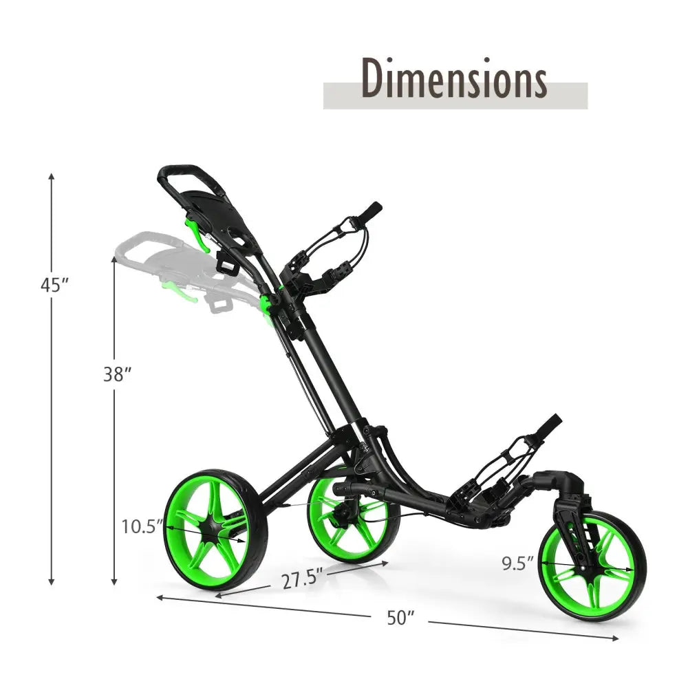 Folding Golf Push Cart with Scoreboard Adjustable Handle Swivel Wheel-Green - Green - Golf
