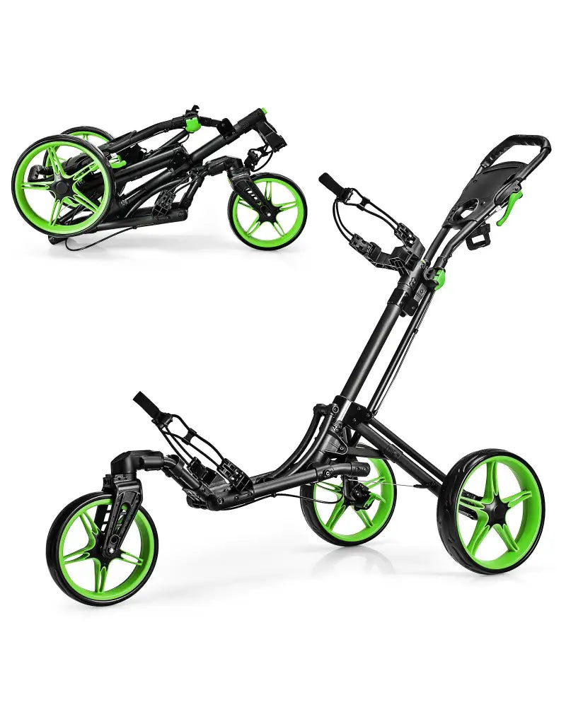 Folding Golf Push Cart with Scoreboard Adjustable Handle Swivel Wheel-Green - Green - Golf
