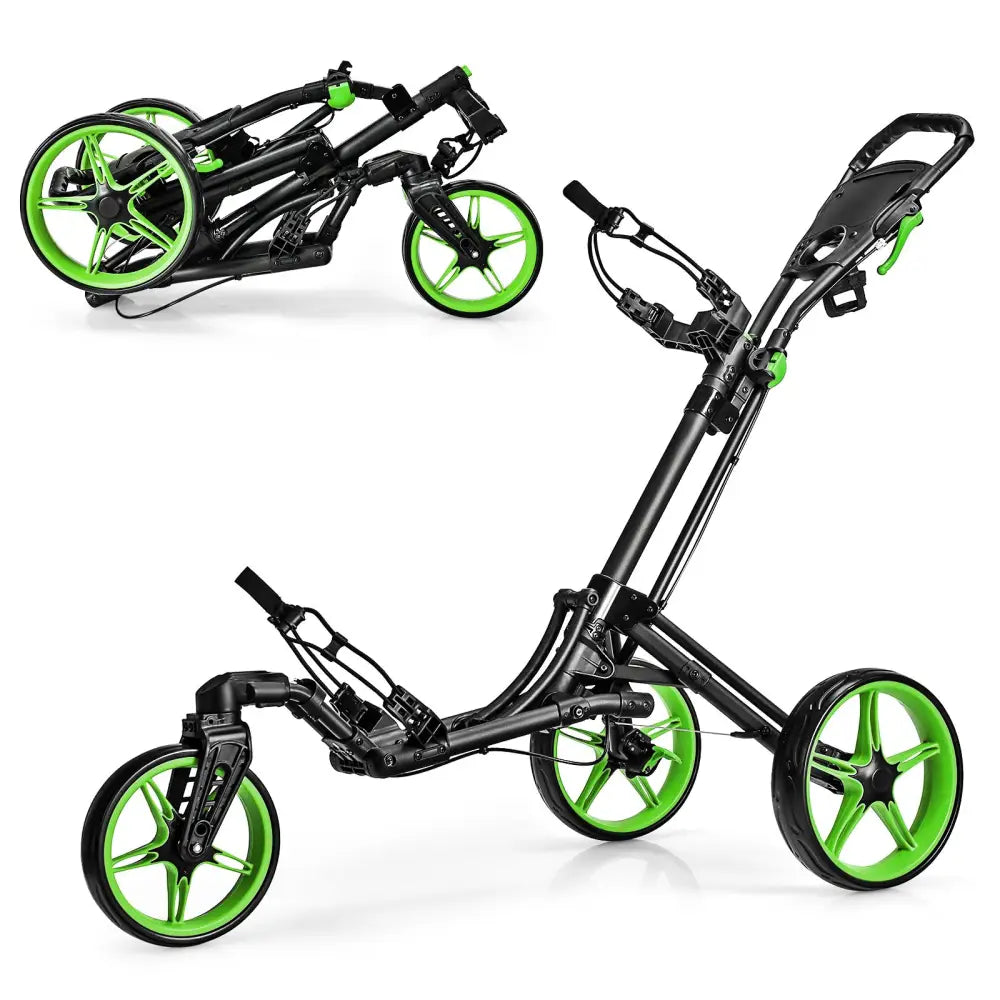 Folding Golf Push Cart with Scoreboard Adjustable Handle Swivel Wheel-Green - Green - Golf