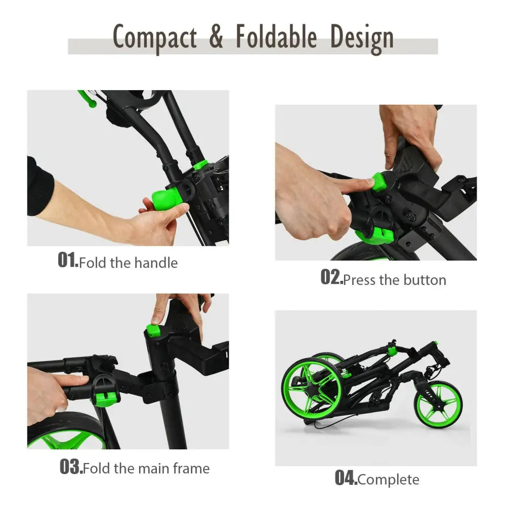 Folding Golf Push Cart with Scoreboard Adjustable Handle Swivel Wheel-Green - Green - Golf