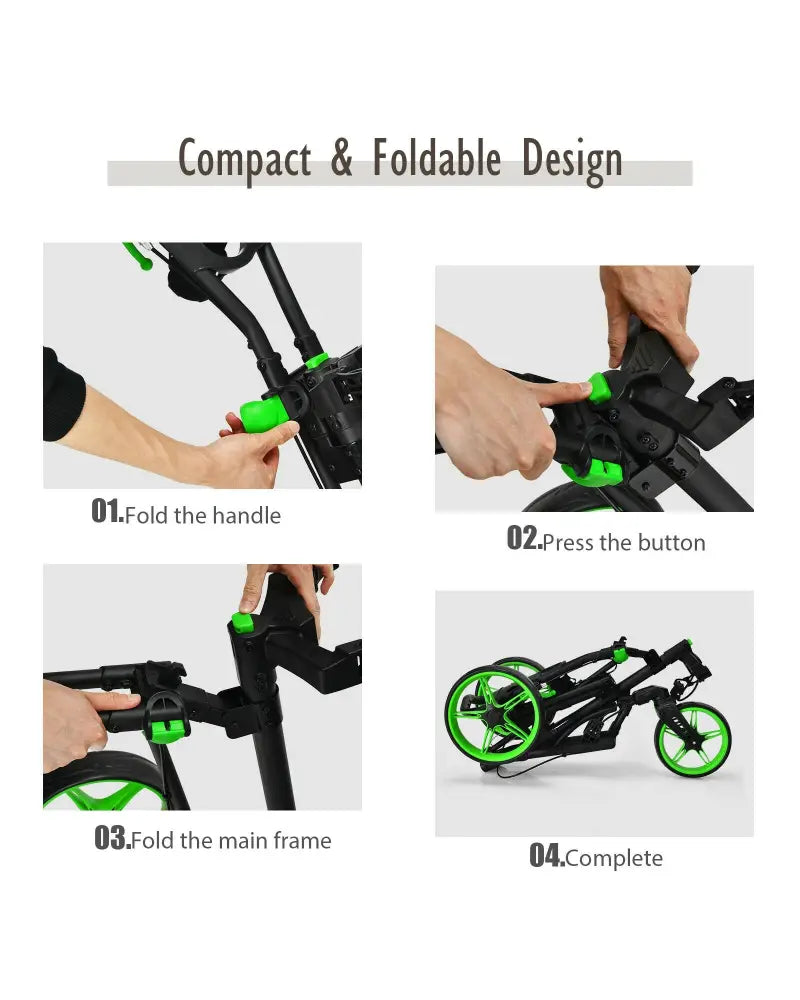 Folding Golf Push Cart with Scoreboard Adjustable Handle Swivel Wheel-Green - Green - Golf