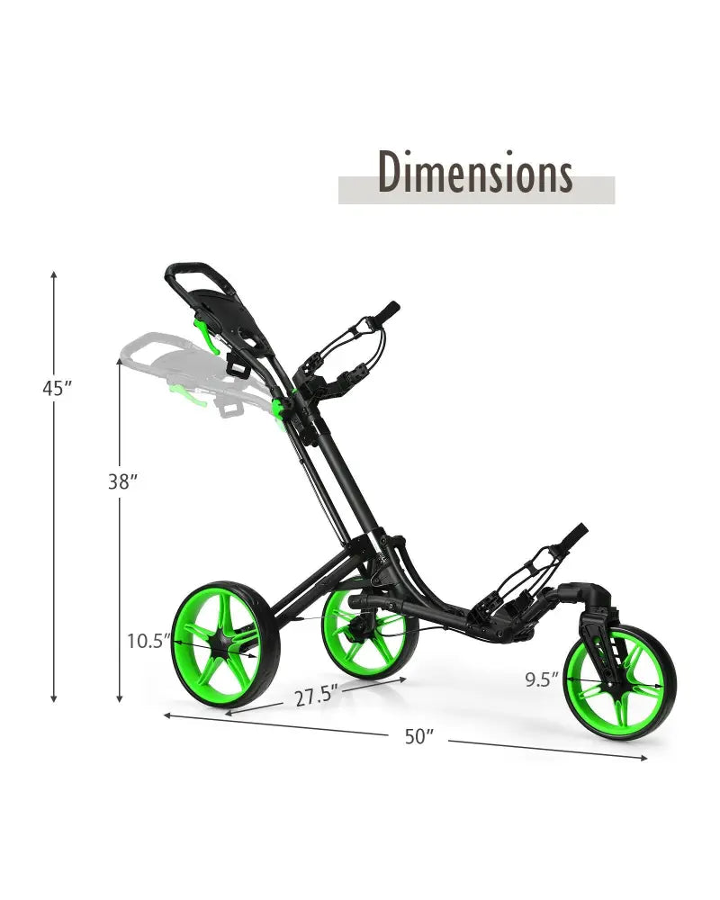 Folding Golf Push Cart with Scoreboard Adjustable Handle Swivel Wheel-Green - Green - Golf
