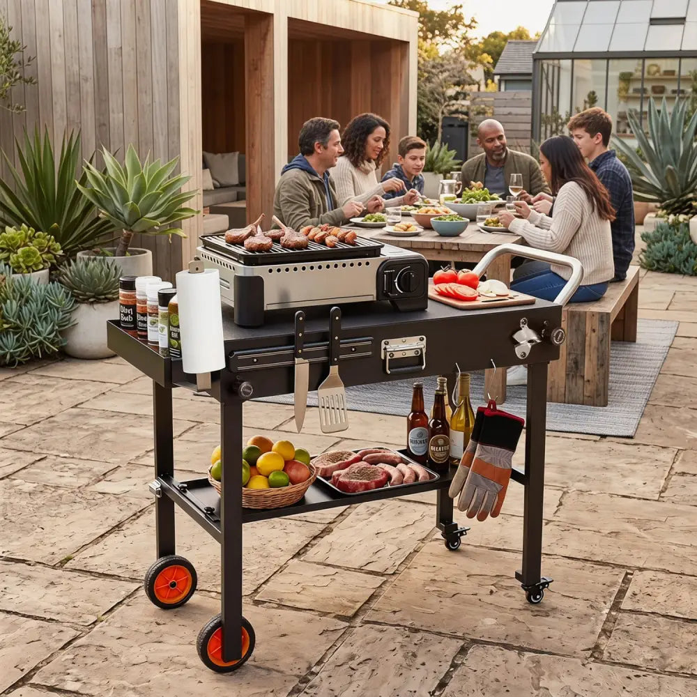 Folding Grill Cart for 17 and 22 Inch Griddles with Heat-Resistant Mat - Outdoor Grills