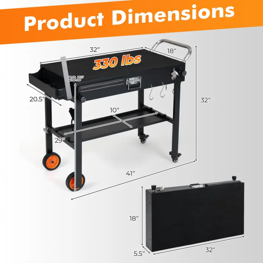 Folding Grill Cart for 17 and 22 Inch Griddles with Heat-Resistant Mat - Outdoor Grills