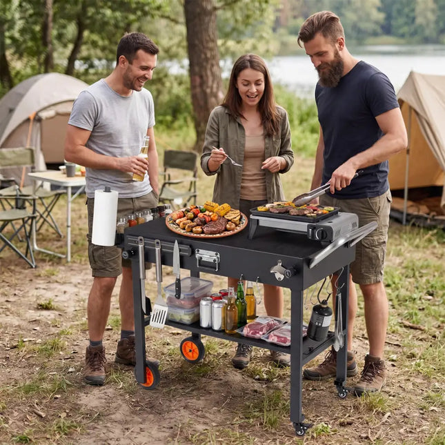 Folding Grill Cart for 17 and 22 Inch Griddles with Heat-Resistant Mat - Outdoor Grills