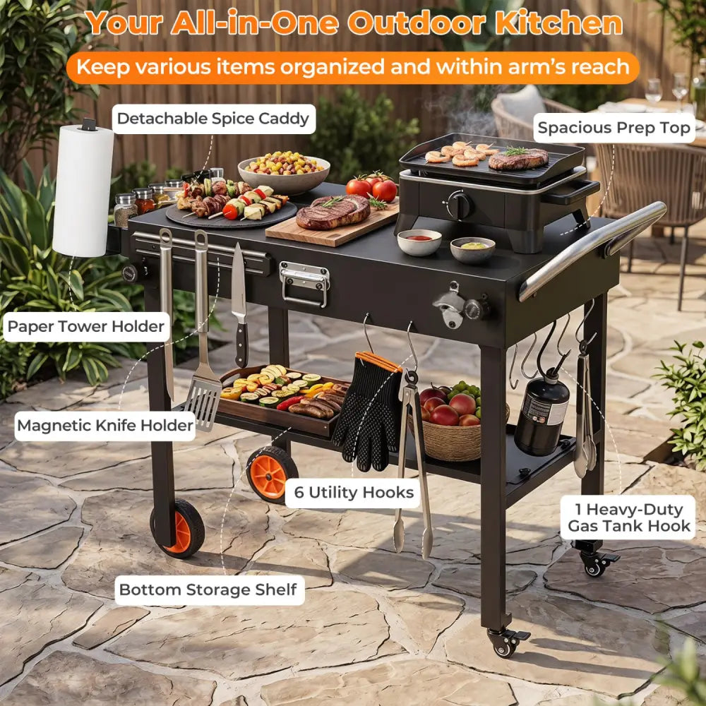 Folding Grill Cart for 17 and 22 Inch Griddles with Heat-Resistant Mat - Outdoor Grills