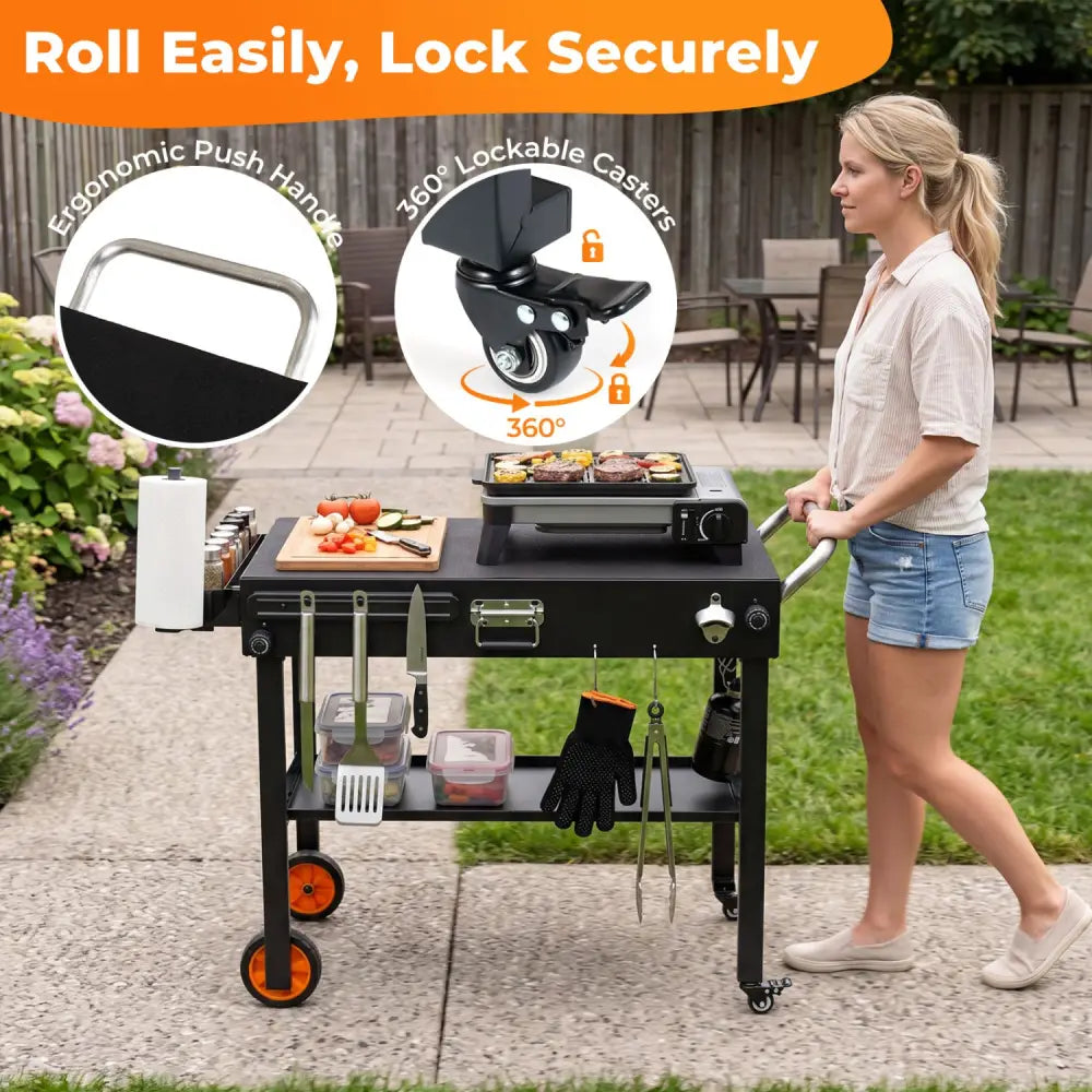Folding Grill Cart for 17 and 22 Inch Griddles with Heat-Resistant Mat - Outdoor Grills