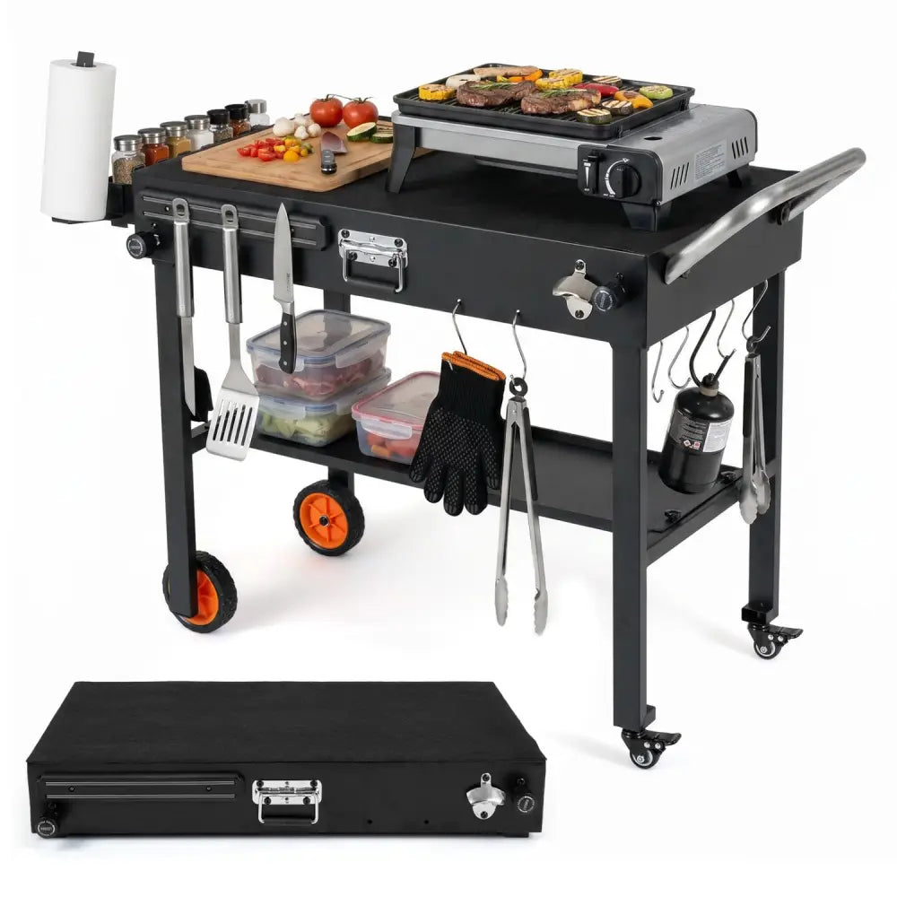 Folding Grill Cart for 17 and 22 Inch Griddles with Heat-Resistant Mat - Outdoor Grills