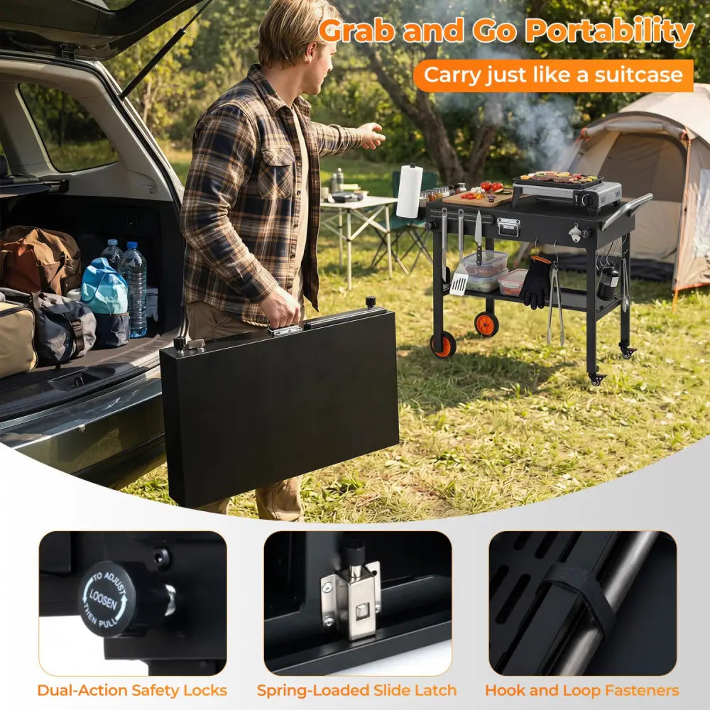 Folding Grill Cart for 17 and 22 Inch Griddles with Heat-Resistant Mat - Outdoor Grills