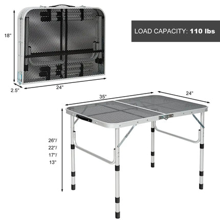 Folding Grill Table for Camping Lightweight Aluminum Metal Grill Stand Table-Silver - Silver - Camping Furniture