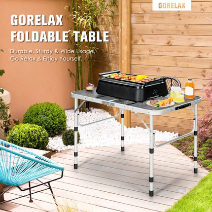 Folding Grill Table for Camping Lightweight Aluminum Metal Grill Stand Table-Silver - Silver - Camping Furniture