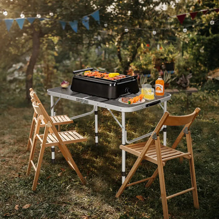 Folding Grill Table for Camping Lightweight Aluminum Metal Grill Stand Table-Silver - Silver - Camping Furniture