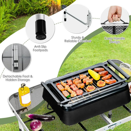 Folding Grill Table for Camping Lightweight Aluminum Metal Grill Stand Table-Silver - Silver - Camping Furniture
