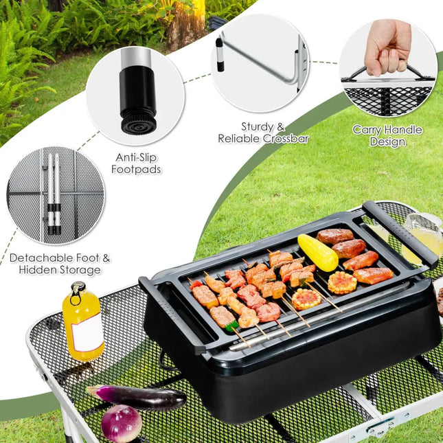 Folding Grill Table for Camping Lightweight Aluminum Metal Grill Stand Table-Silver - Silver - Camping Furniture