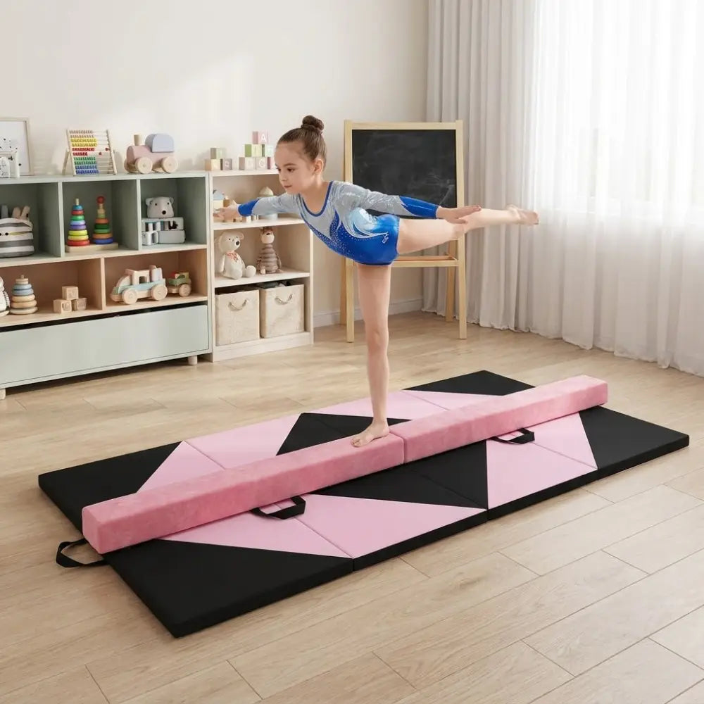 Folding Gymnastics Mat and Portable Floor Balance Beam Set - Yoga & Gym Mats