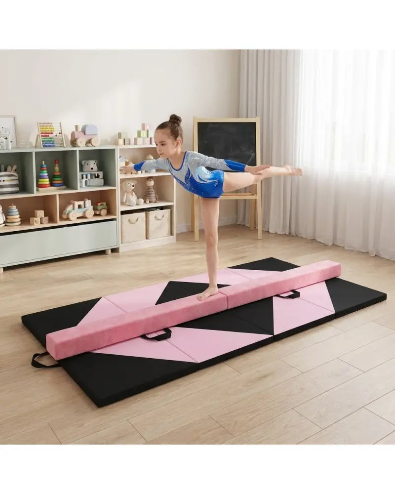 Folding Gymnastics Mat and Portable Floor Balance Beam Set - Yoga & Gym Mats