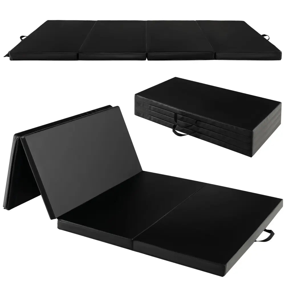 Folding Gymnastics Mat with Carry Handles and Sweatproof Detachable PU Leather Cover-Black - Black - Yoga & Gym Mats
