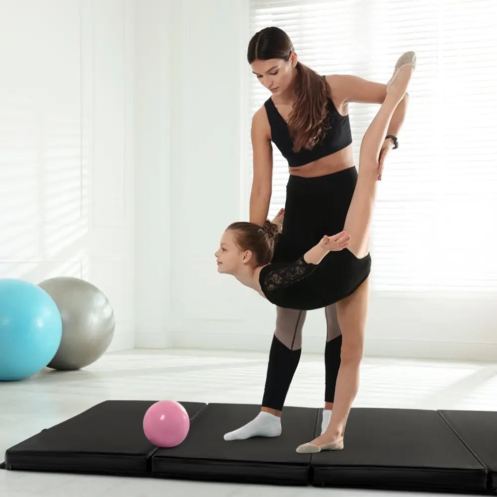 Folding Gymnastics Mat with Carry Handles and Sweatproof Detachable PU Leather Cover-Black - Black - Yoga & Gym Mats