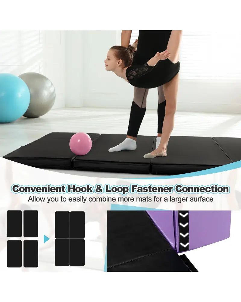 Folding Gymnastics Mat with Carry Handles and Sweatproof Detachable PU Leather Cover-Black - Black - Yoga & Gym Mats