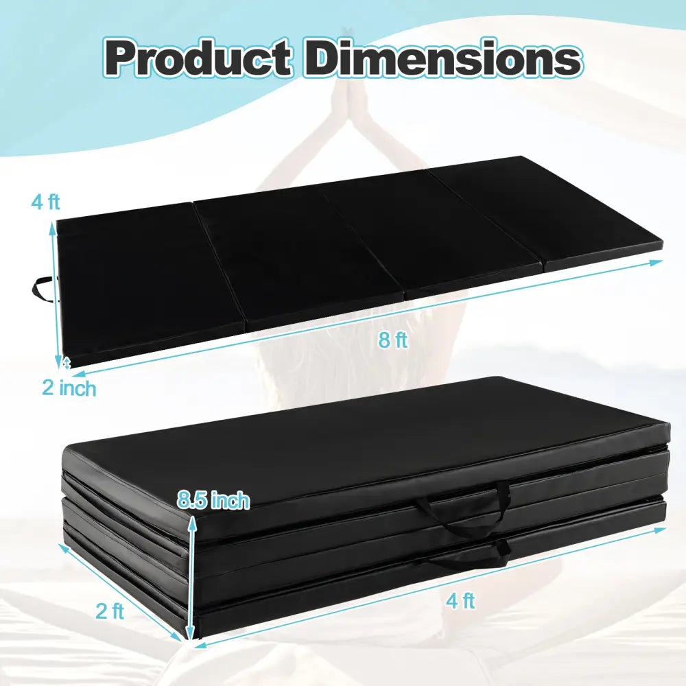 Folding Gymnastics Mat with Carry Handles and Sweatproof Detachable PU Leather Cover-Black - Black - Yoga & Gym Mats