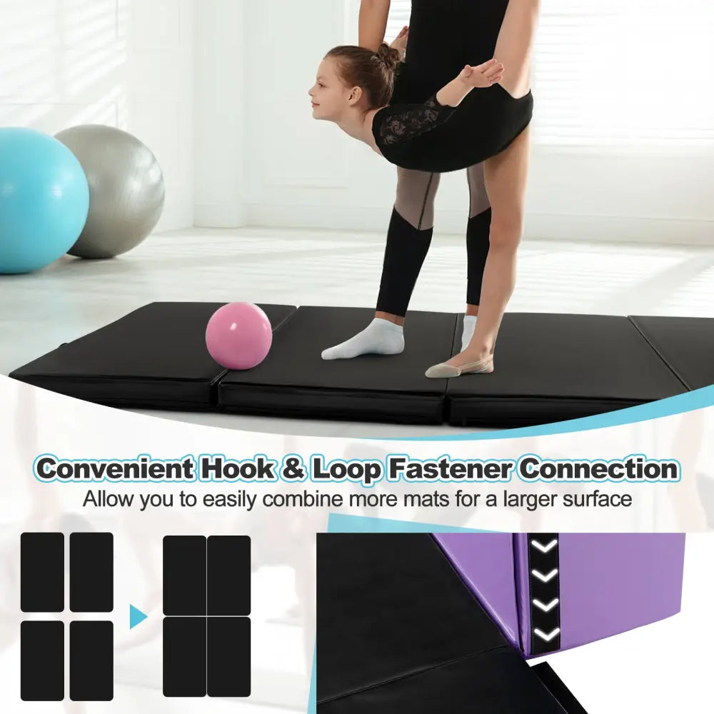 Folding Gymnastics Mat with Carry Handles and Sweatproof Detachable PU Leather Cover-Black - Black - Yoga & Gym Mats