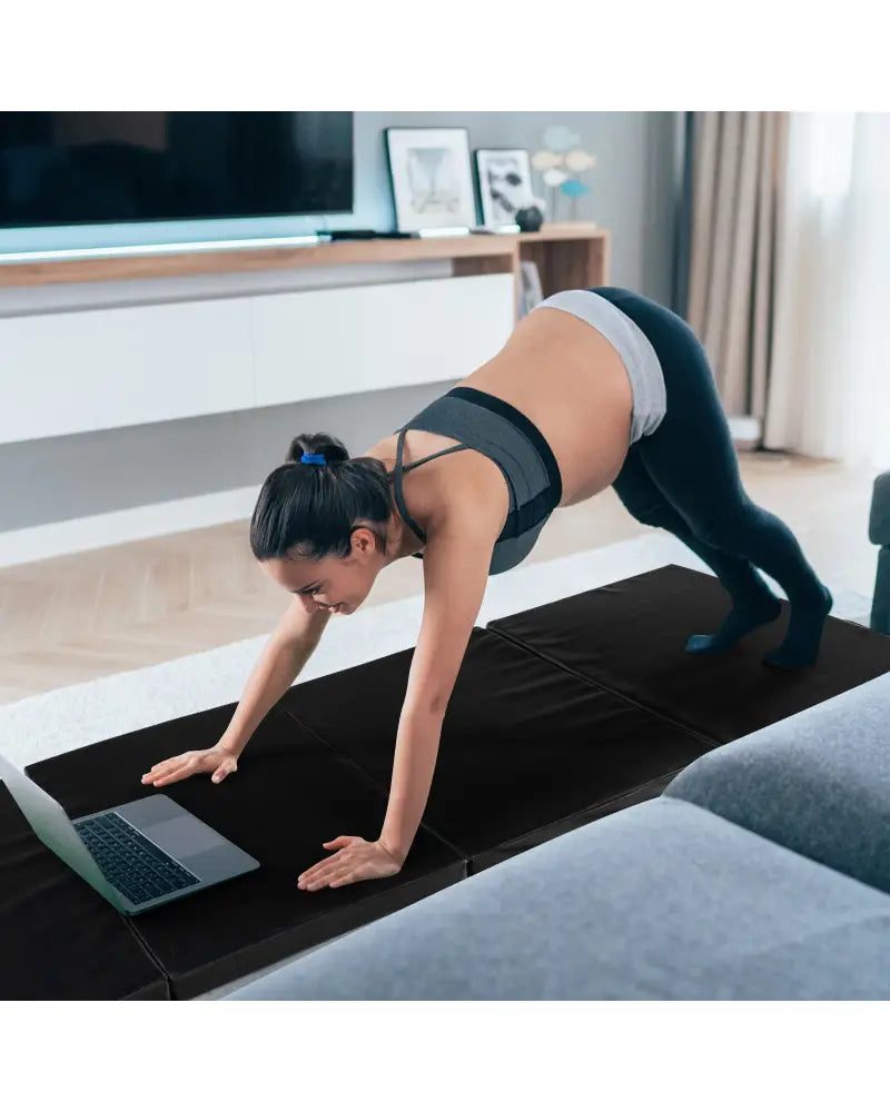 Folding Gymnastics Mat with Carry Handles and Sweatproof Detachable PU Leather Cover-Black - Black - Yoga & Gym Mats