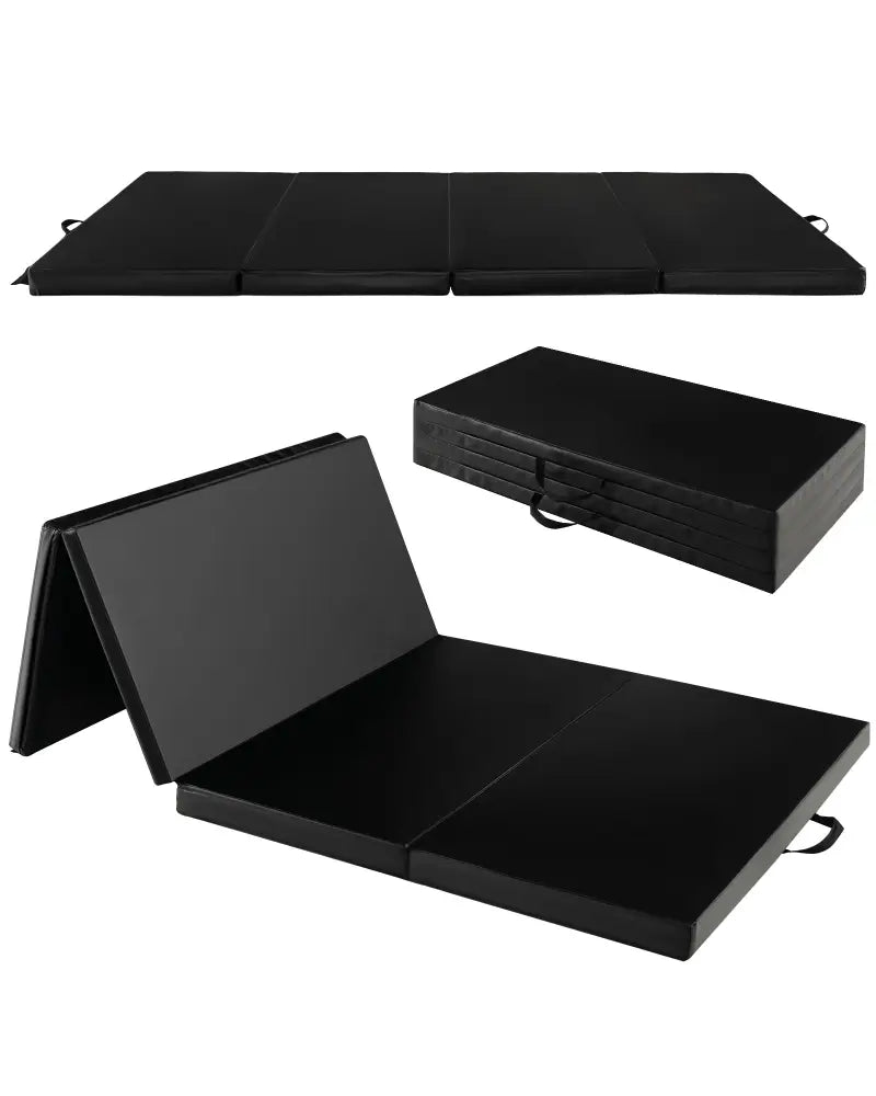 Folding Gymnastics Mat with Carry Handles and Sweatproof Detachable PU Leather Cover-Black - Black - Yoga & Gym Mats