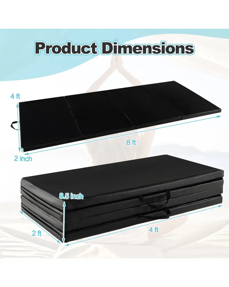 Folding Gymnastics Mat with Carry Handles and Sweatproof Detachable PU Leather Cover-Black - Black - Yoga & Gym Mats
