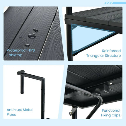 Folding Hanging Table with 3-Level Adjustable Height for Patio Balcony-Black - Black - Patio Tables