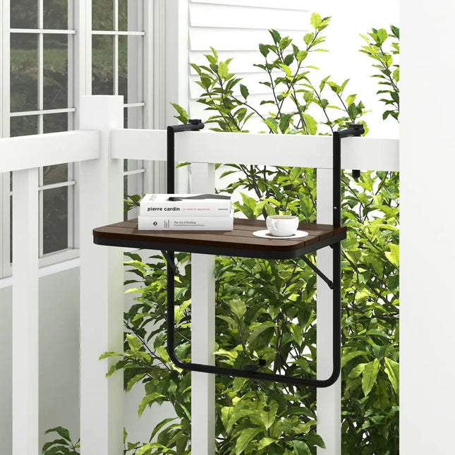 Folding Hanging Table with 3-Level Adjustable Height for Patio Balcony-Coffee - Coffee - Patio Tables