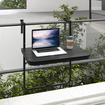 Folding Hanging Table with 3-Level Adjustable Height for Patio Balcony-Black - Black - Patio Tables