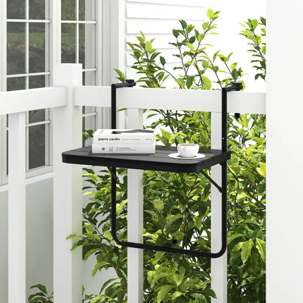 Folding Hanging Table with 3-Level Adjustable Height for Patio Balcony-Black - Black - Patio Tables