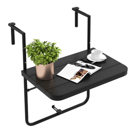 Folding Hanging Table with 3-Level Adjustable Height for Patio Balcony-Black - Black - Patio Tables