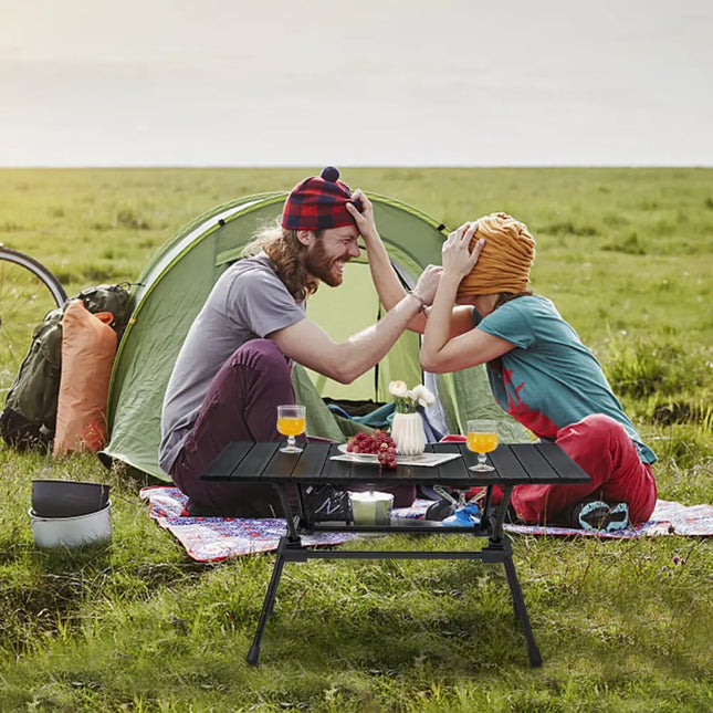 Folding Heavy-Duty Aluminum Camping Table with Carrying Bag-Black - Black - Camping Furniture