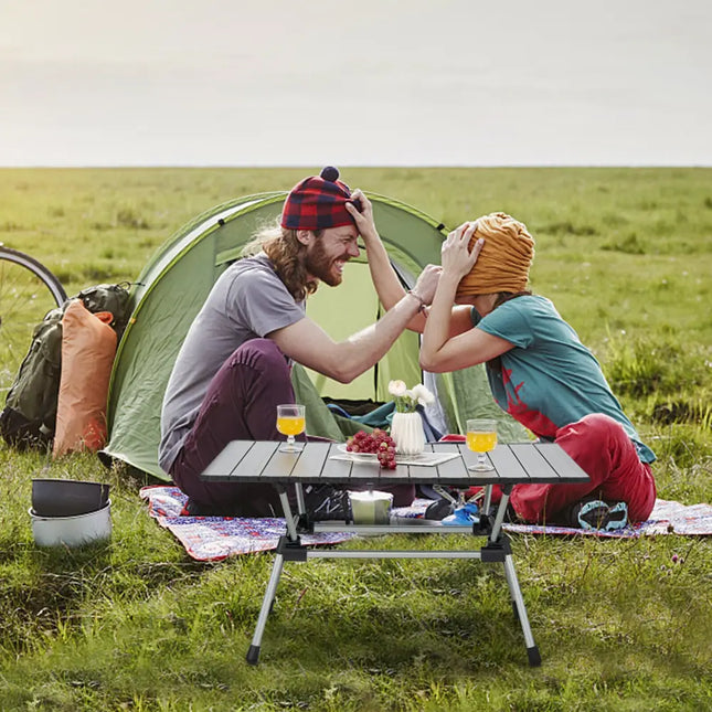 Folding Heavy-Duty Aluminum Camping Table with Carrying Bag-Silver - Silver - Camping Furniture