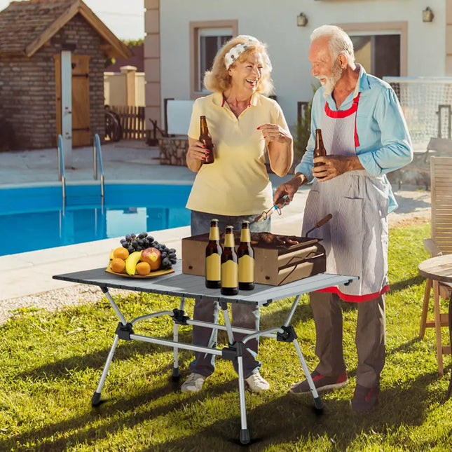 Folding Heavy-Duty Aluminum Camping Table with Carrying Bag-Silver - Silver - Camping Furniture