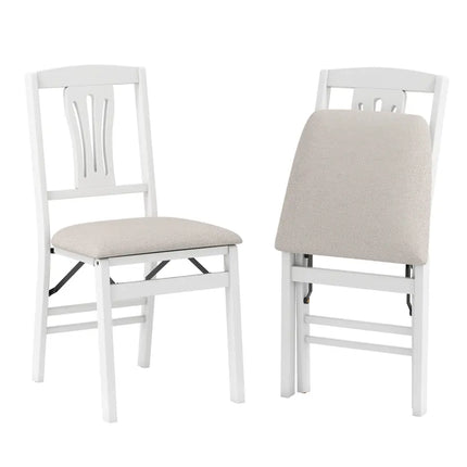 Folding Kitchen Chairs Set of 2 Upholstered Dining Chairs with Comfy Padded Seats-White - White - Dining Chairs