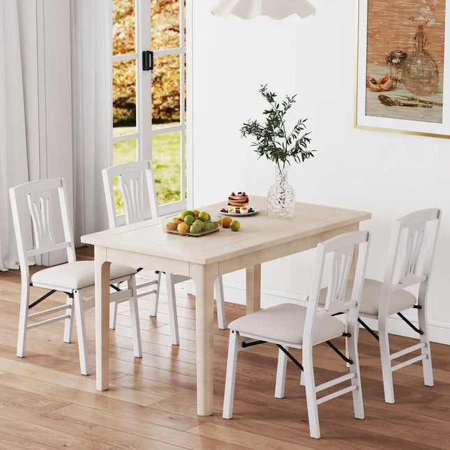 Folding Kitchen Chairs Set of 4 Upholstered Dining Chairs with Comfy Padded Seats-White - White - Dining Chairs