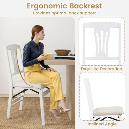 Folding Kitchen Chairs Set of 4 Upholstered Dining Chairs with Comfy Padded Seats-White - White - Dining Chairs