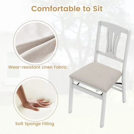 Folding Kitchen Chairs Set of 4 Upholstered Dining Chairs with Comfy Padded Seats-White - White - Dining Chairs