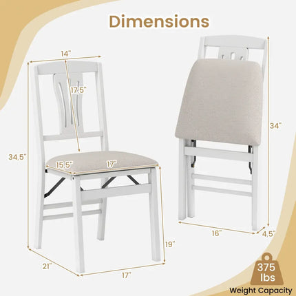 Folding Kitchen Chairs Set of 4 Upholstered Dining Chairs with Comfy Padded Seats-White - White - Dining Chairs