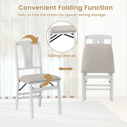 Folding Kitchen Chairs Set of 4 Upholstered Dining Chairs with Comfy Padded Seats-White - White - Dining Chairs