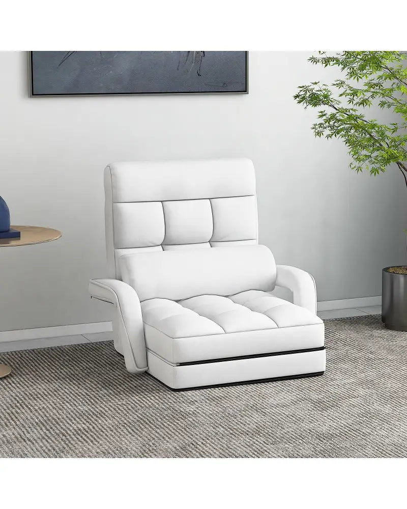 Folding Lazy Floor Chair Sofa with 6 Adjustable Position-White - White - Floor Chairs