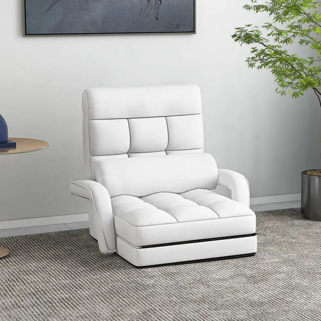 Folding Lazy Floor Chair Sofa with 6 Adjustable Position-White - White - Floor Chairs