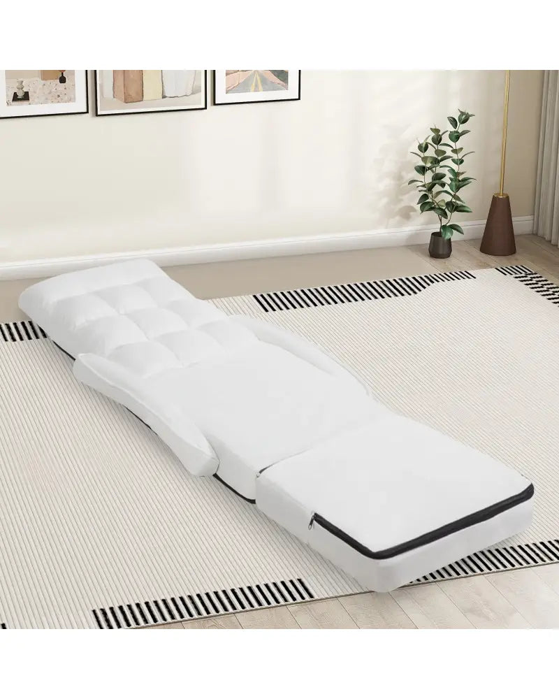 Folding Lazy Floor Chair Sofa with 6 Adjustable Position-White - White - Floor Chairs