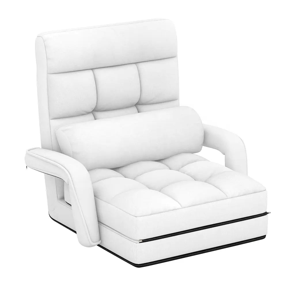 Folding Lazy Floor Chair Sofa with 6 Adjustable Position-White - White - Floor Chairs