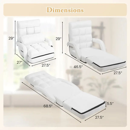 Folding Lazy Floor Chair Sofa with 6 Adjustable Position-White - White - Floor Chairs