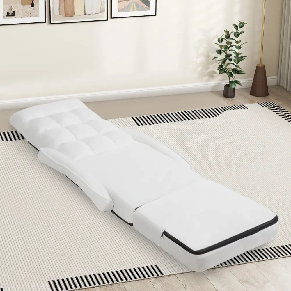 Folding Lazy Floor Chair Sofa with 6 Adjustable Position-White - White - Floor Chairs